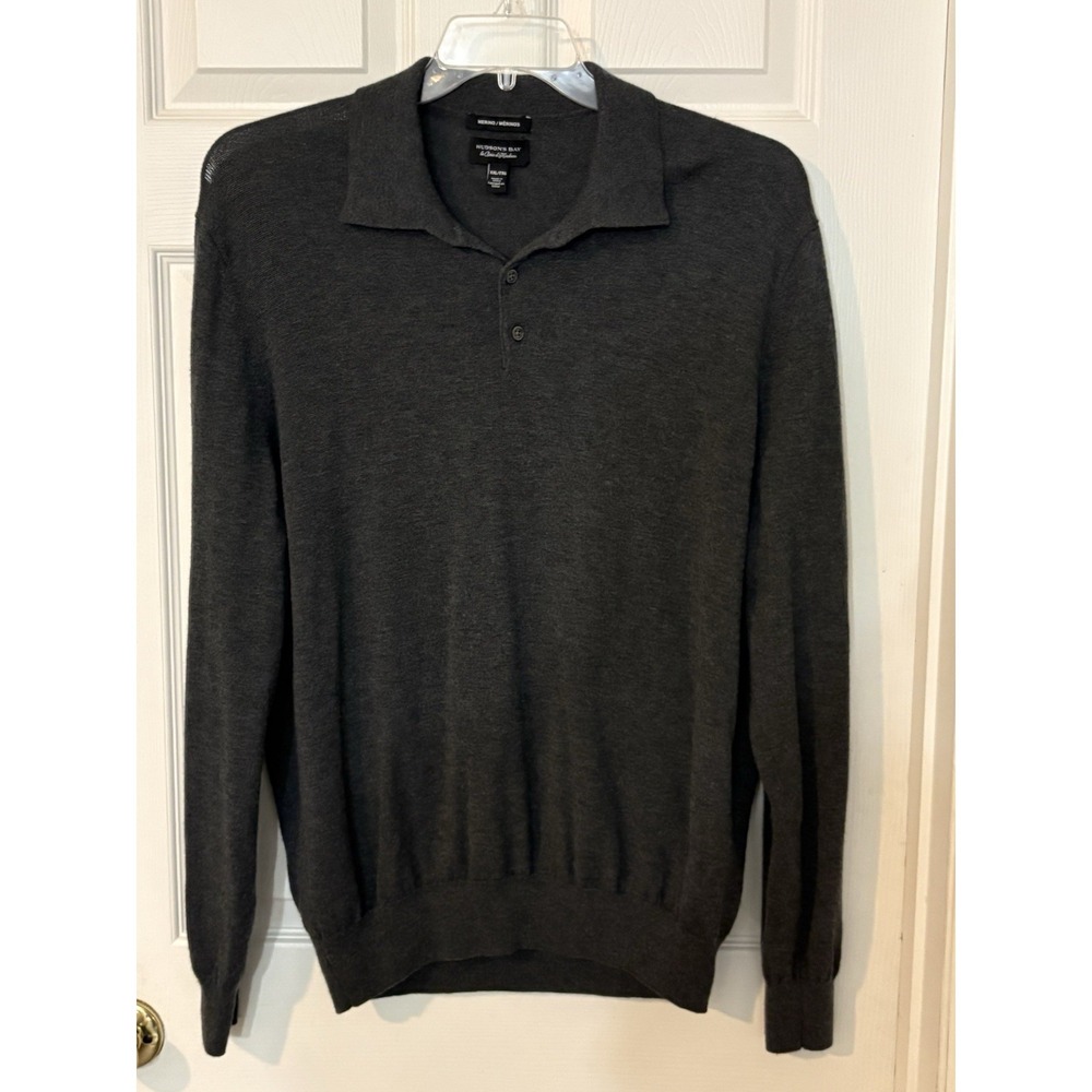Hudson's Bay Men's Merino Wool Knit Pullover Sweater XXL Gray Button Collar